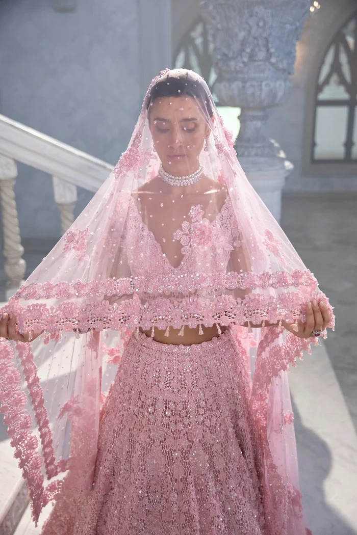 Sarasvi Gota Patti Silk Lehenga Set - Pink