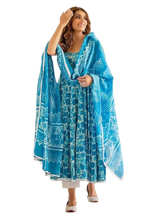 Women's Cotton Blend Straight Printed Kurta